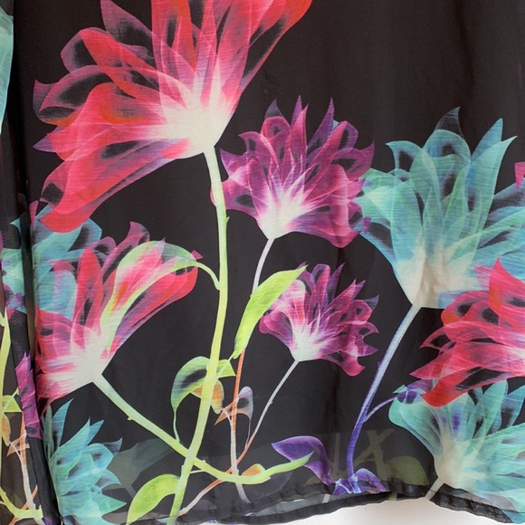 DJT Women's Floral Pattern 3/4 Sleeve Loose Fit Chiffon Tunic Dress - Picture 3 of 3